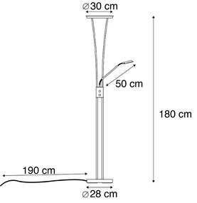 Candeeiro de pé moderno preto com LED e braço de leitura - Divine Moderno