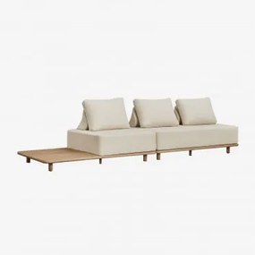 Sofá De Jardim Modular Portet De 2 Peças Com Chaise Longue E Mesa Lateral Em Acácia Gardénia Branco - Sklum