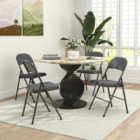 Conjunto de 4 cadeiras dobráveis e portáteis para interior (MESA NÃO INLCUIDA), com assentos e encostos estofados em veludo e estrutura em aço, cinzen