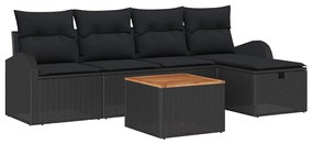 Conjunto de Sofá de Jardim vidaXL 6 Peças com Almofadas Preto Poliratt