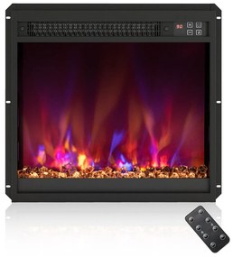 Lareira elétrica encastre 18” de 1500 W com comando à distância Temporizador Termóstato Preto