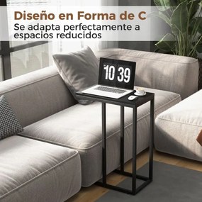 Mesa de apoio em forma de C para sofá e cama Altura 64 cm Mesa de apoio com estrutura metálica para sala de estar Espaços pequenos Preta