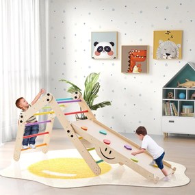 Conjunto de Escalada Montessori para crianças de Madeira Dobrável com Rampa Ajustável Baloiço de Escalada Reversível para Crianças Multicolorido