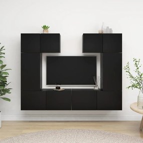 6 pcs conjunto de móveis de TV contraplacado preto