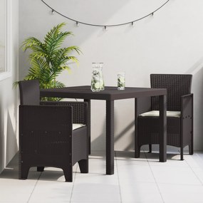 vidaXL Conjunto de Jantar para Jardim com 3 Peças e Almofadas em Rattan Sintético Marrom