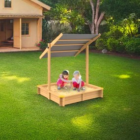 Caixa de areia crianças para jardim 120 x 120 x 120 cm com cobertura inclinável castanha clara