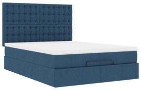 Estrutura de cama otomana com colchão tecido azul 140x200cm