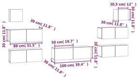 7 pcs conjunto móveis TV derivados de madeira carvalho fumado