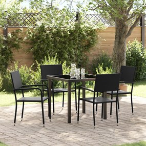 vidaXL Conjunto de Jantar para Jardim 5 Peças Preto Rattan Polipropileno