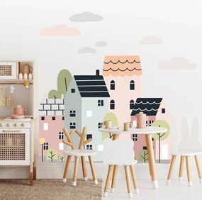 Autocolantes de parede para meninas - Cidade cor-de-rosa