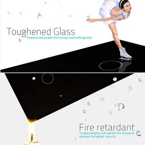 Frente interruptor tátil 2 módulos + 4 botões, Painel preto vidro temperado