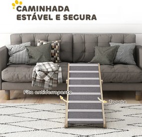 Rampa para Cães Dobrável com Altura Ajustável 41-60 cm e Tapete Antiderrapante 120x50x60 cm Madeira e Cinza