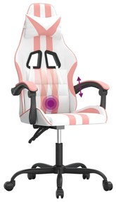 Cadeira gaming giratória couro artificial branco e rosa