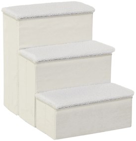 PawHut Escada Animais Estimação 3 Degraus Dobrável Com Tampa Armazenamento Ideal Cães Gatos Pequenos Cama Sofá 40x54x48cm Branco | Aosom Portugal