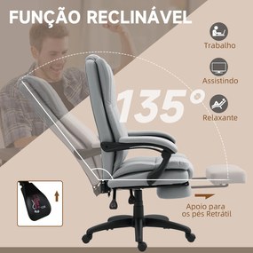 Cadeira de Escritório com Altura Ajustável 6 Pontos de Massagem e Apoio para os Pés Retrátil 68,5x68,5x113-121 cm Cinza