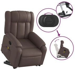 Poltrona massagens reclinável elevatória couro artif. castanho