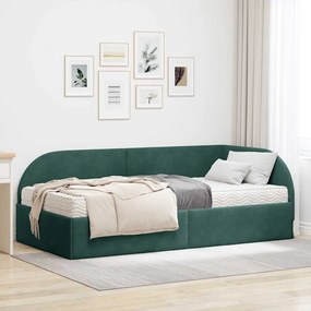 vidaXL Estrutura de Cama de Canto com Colchão 2 pcs Verde Veludo