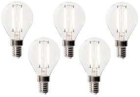 Conjunto de 5 lâmpadas LED E14 reguláveis P45 vidro transparente 3W 250 lm 3000K