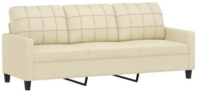 3 pcs conjunto sofás c/ almofadões couro artificial cor creme