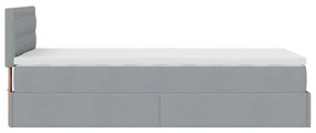 Cama Otomana com colchão &amp; LEDs 90x200 cm tecido cinzento claro