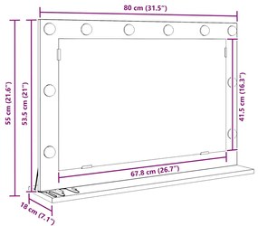 Espelho de vaidade com luzes LED Carvalho Preto 80x55x18 cm