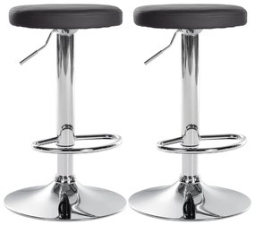 Conjunto de 2 bancos altos em couro sintético de estrutura prateada 60-81 x 38,5 cm preto