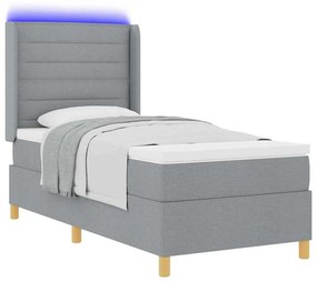 Cama Box com Colchão &amp; Luz LED Cinza Claro 100x200 cm Tecido