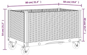 Vaso/floreira de jardim com rodas 80x50x54 cm PP cinzento azul