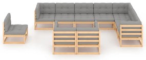 10 pcs conjunto lounge de jardim c/ almofadões pinho maciço
