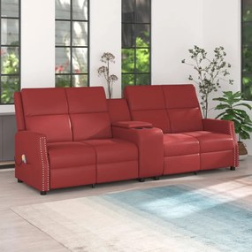 vidaXL Poltrona massagens 4 lug. reclinável couro art. vermelho tinto