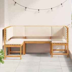 Conjunto de Banco de Jardim 3 Peças com Almofadas em Madeira Sólida de