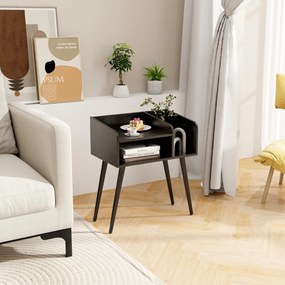 Mesa de cabeceira 50 x 32 x 58 cm moderna de meados do século de 2 níveis com Preto