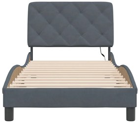 Estrutura de cama c/ luzes LED 90x190 cm veludo cinzento-escuro