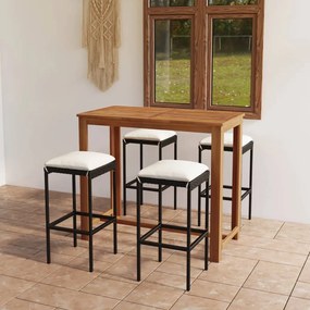 vidaXL 5 pcs conjunto de bar p/ jardim com almofadões preto