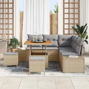 Conjunto de Sofá de Jardim de 8 Peças com Almofadas Bege em Rattan Sin