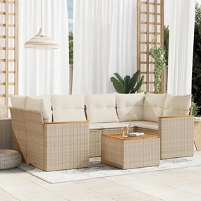 7 pcs conjunto de sofás p/ jardim com almofadões vime PE bege