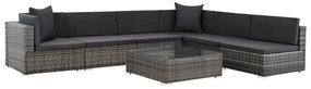 7 pcs conjunto lounge de jardim c/ almofadões vime PE cinzento