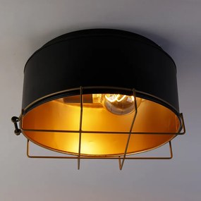Luminária de teto industrial preto com dourado 35 cm - Barril