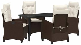 Conjunto de Jantar de Jardim de 5 Peças com Almofadas - Rattan Castanh