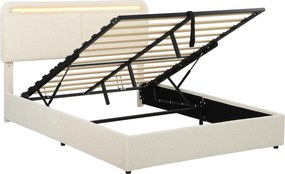Cama de Casal com Arrumação, 199 x 154 x 108 cm (COLCHÃO NÃO INCLUIDO), Iluminação LED RGB, Creme