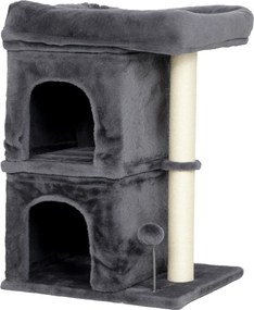 PawHut Arranhador para Gatos com Cama 2 Cavernas Poste de Sisal e Bola para Brincar 45x40x66 cm Cinzento Escuro | Aosom Portugal