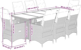 9 pcs conjunto de bistrô para jardim c/ almofadões vime PE bege