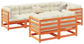 7 pcs conjunto sofás de jardim madeira de pinho castanho cera