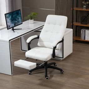 Vinsetto Cadeira de escritório ergonômica giratória com função de inclinação altura ajustável Apoio de braço e apoio para os pés em couro sintético 65x65x114-124 cm Branco