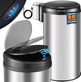 Caixote do lixo em aço inoxidável com sensor e até 50 L, Ø31 x 78 cm Prateado