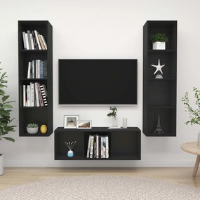 vidaXL 3 pcs conjunto de móveis de TV contraplacado preto