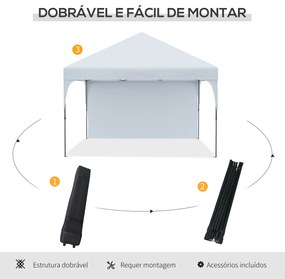 Outsunny Tenda Dobrável 3x3m com Altura Ajustável Tenda de Jardim com 1 Parede Lateral Teto com Ventilação 4 Sacos de Areia e Bolsa de Transporte para Acampamento Festas Branco