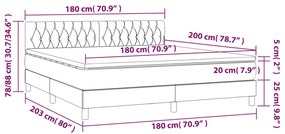 Cama box spring c/ colchão/LED 180x200cm veludo cinzento-escuro