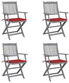 vidaXL Cadeiras exterior dobráveis c/ almofadões 4 pcs acácia maciça