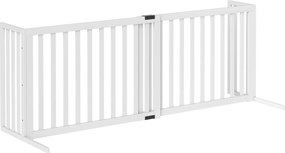 PawHut Portão para Cães de Pequeno e Médio Porte Extensível Autoportante em Madeira, 102-183x57x70 cm, Branco | Aosom Portugal